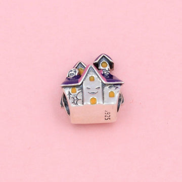 Charm de Plata .925 Casita con Esmalte Morado y Amarrillo mod. 0942