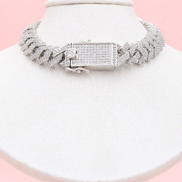 Cadena Especial de Plata .925 Tejido Barbado Lux Hueca e Incrustada con Zirconias mod. 1361