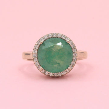 Anillo Especial con Zirconia Redonda Color Verde Aventurina mod. 0741