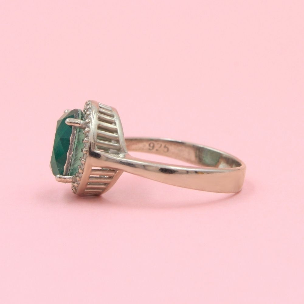 Anillo Especial con Zirconia Redonda Color Verde Aventurina mod. 0741
