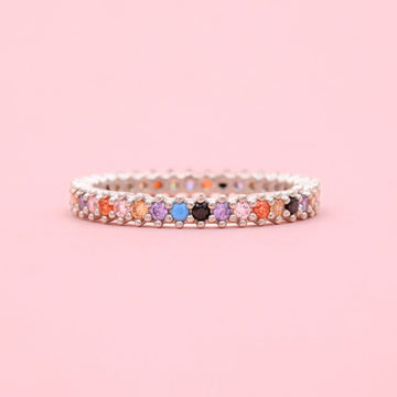 Anillo de Plata .925 Churumbela Fina con Incrustación de Zirconias de Colores mod. 1376