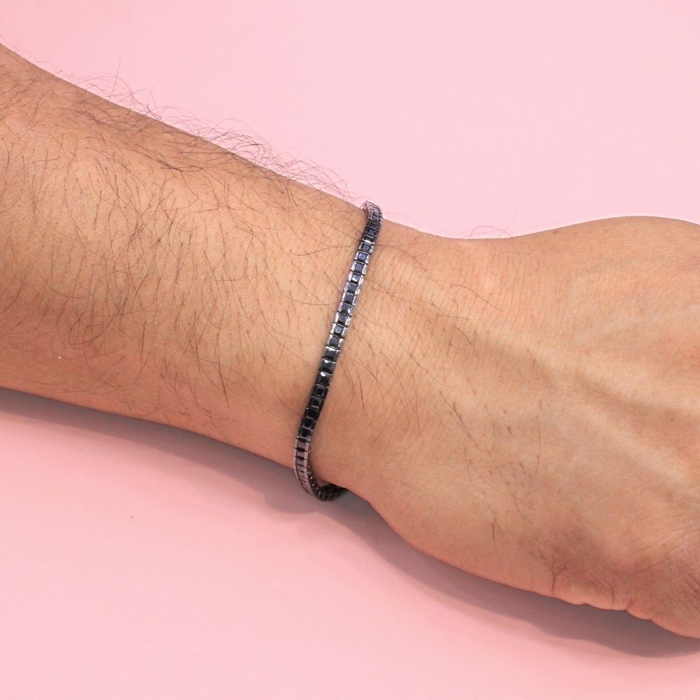 Pulsera de Plata Negra .925 Tejido Especial Tenis con Zirconias Negras de Corte Fino mod. 1278