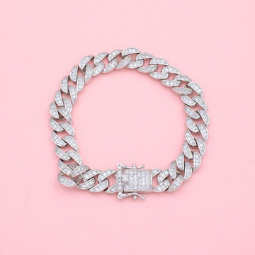 Pulsera de Plata .925 Tejido Barbado de Diseño Curvo e Incrustado con Zirconias mod. 1279