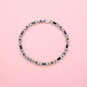 Pulsera de Plata .925 Diseño Hueco Rodizado con Incrustación de Ónix mod. 1341