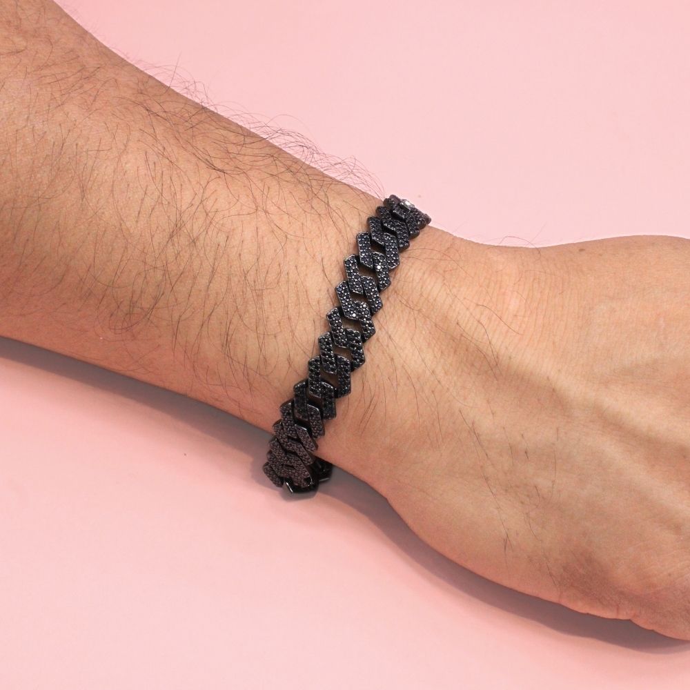 Pulsera de Plata Negra .925 Tejido Cubano Especial con Zirconias Negras mod. 1280