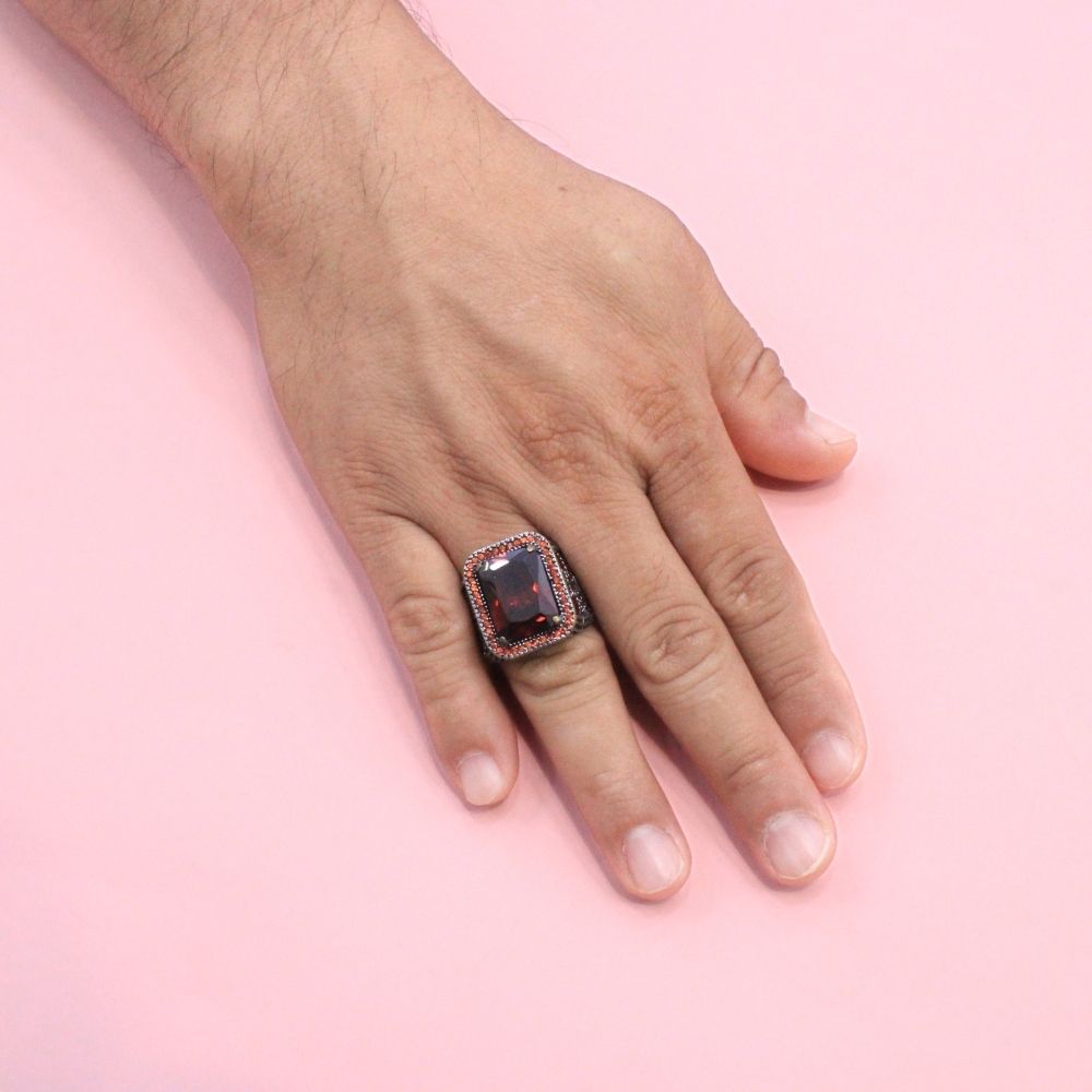 Anillo de Plata .925 Diseño Otomano con Piedra Granate mod. 1069