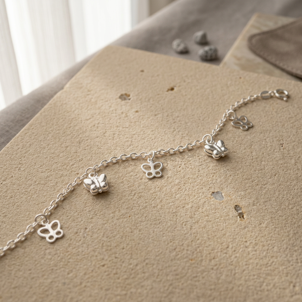 Pulsera de Plata. 925 con Mariposas Lisas y Caladas con Colgante y Extensión mod.3281