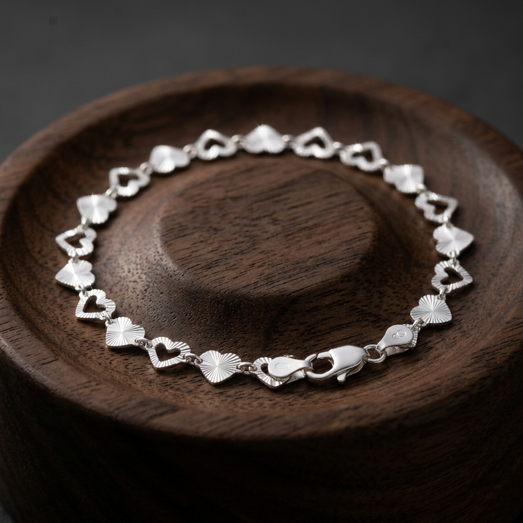Pulsera de Plata. 925 Diseño de Corazones Acanalados Radiantes mod.3286