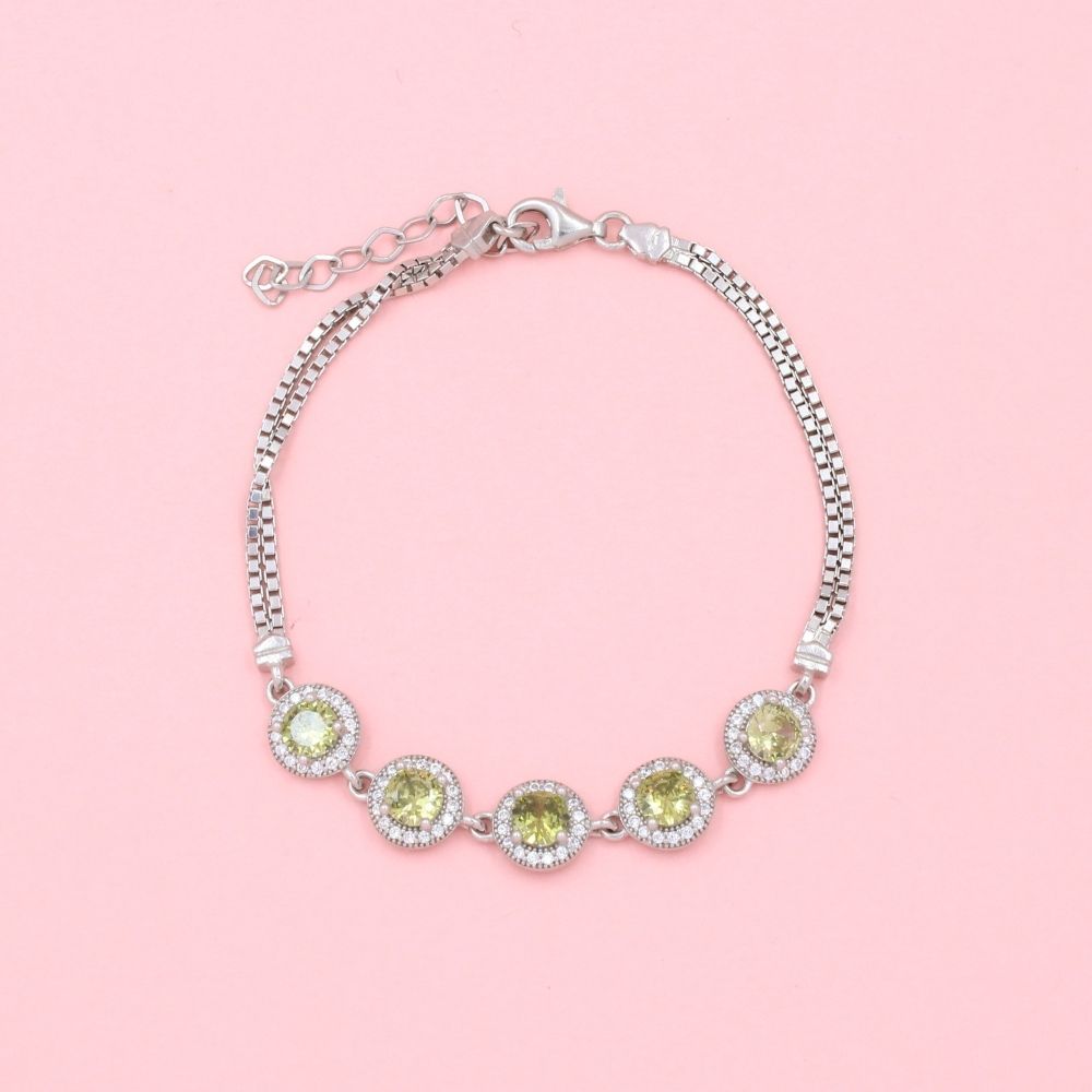 Pulsera de Plata .925 con Tejido Cubo, Zirconias y Peridot mod. 0994