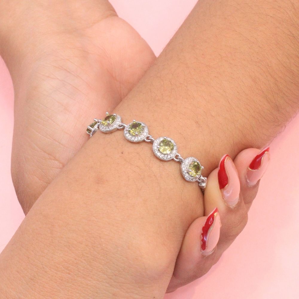 Pulsera de Plata .925 con Tejido Cubo, Zirconias y Peridot mod. 0994