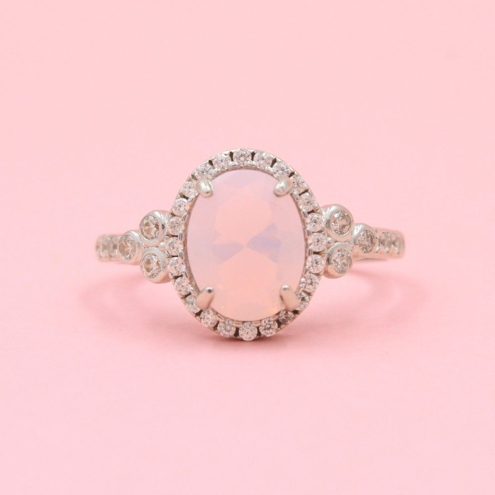 Anillo Especial con Zirconia Oval Color Rosa Pastel mod. 0732
