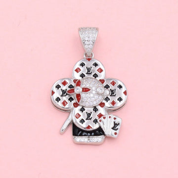 Dije de Plata .925 Mascota Trébol Incrustado con Zirconias Diseño de Poker mod. 1357