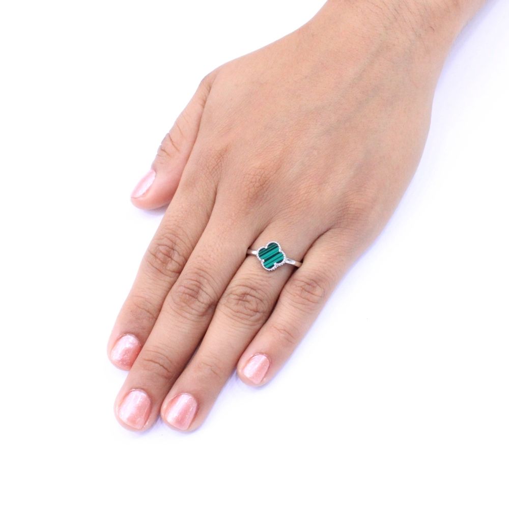 Anillo de Plata .925 Trébol de Malaquita mod. 1047