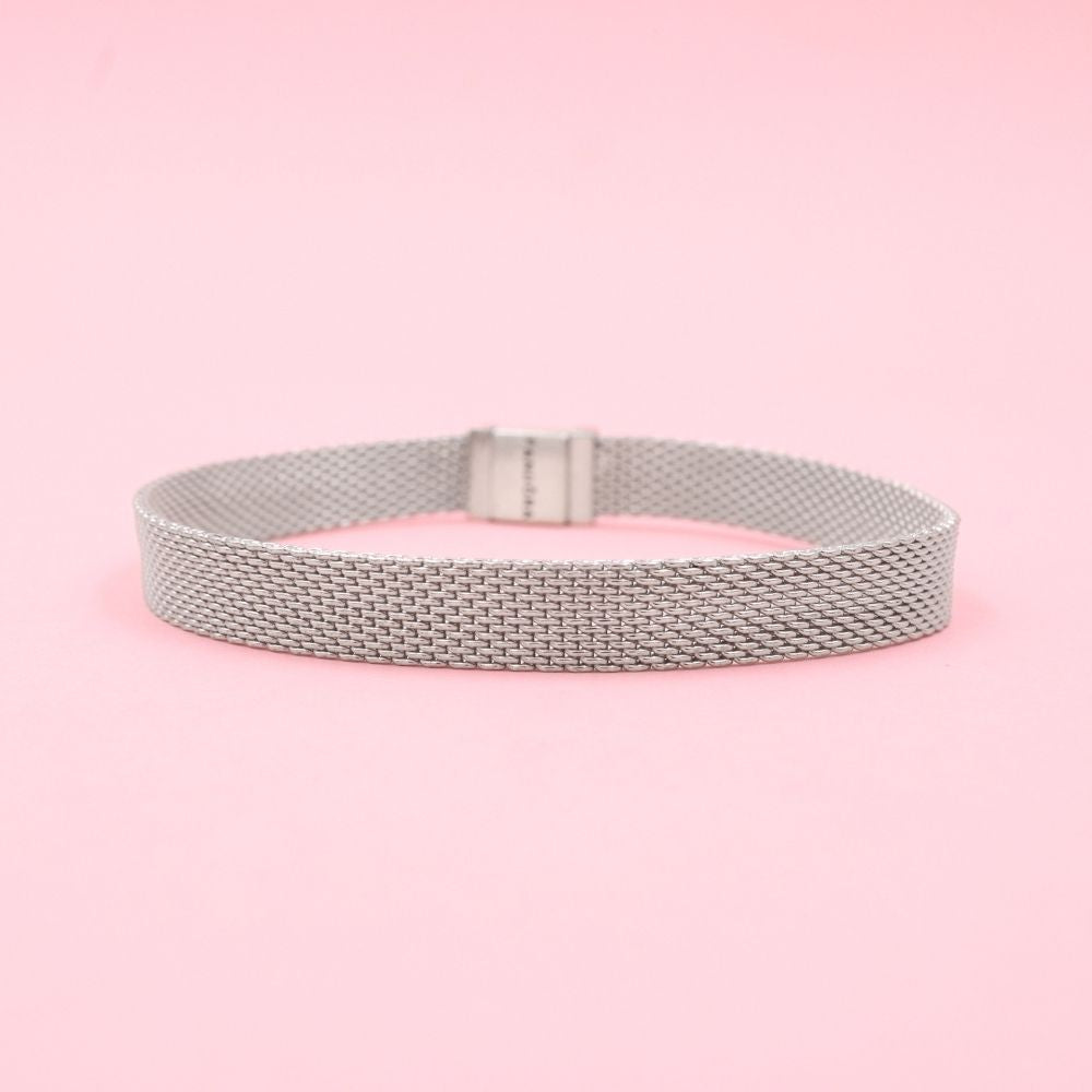 Pulsera de Tejido Plano Estilo Esfera con Broche Incrustado con Zirconias mod. 0811