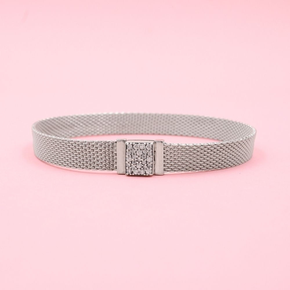 Pulsera de Tejido Plano Estilo Esfera con Broche Incrustado con Zirconias mod. 0811