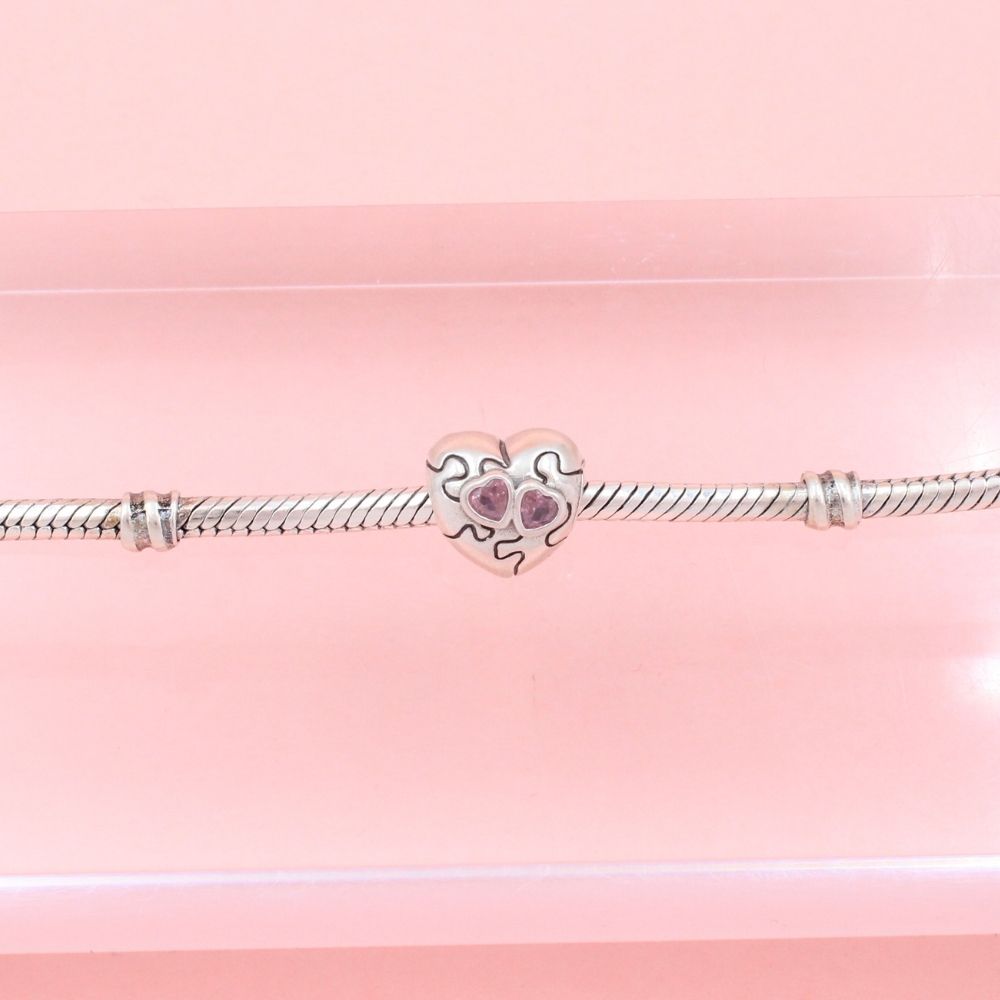 Charm de Plata .925 Corazón de Rompecabeza con Incrustación de Zirconia lila mod. 0941