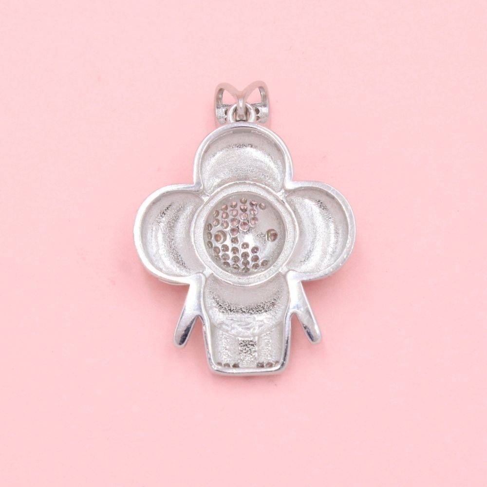 Dije de Plata .925 Mascota Trébol Incrustado con Zirconias Diseño de Poker mod. 1357