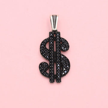 Dije de Caballero Plata .925 Signo de Dólares Incrustado con Zirconia Oscura mod. 1358