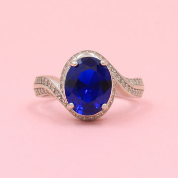Anillo Elegante con Zirconia Oval Color Azul Zafiro mod. 0733
