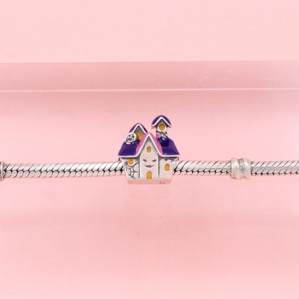Charm de Plata .925 Casita con Esmalte Morado y Amarrillo mod. 0942