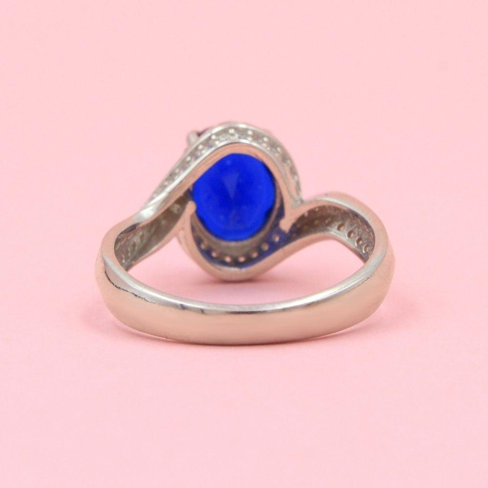 Anillo Elegante con Zirconia Oval Color Azul Zafiro mod. 0733