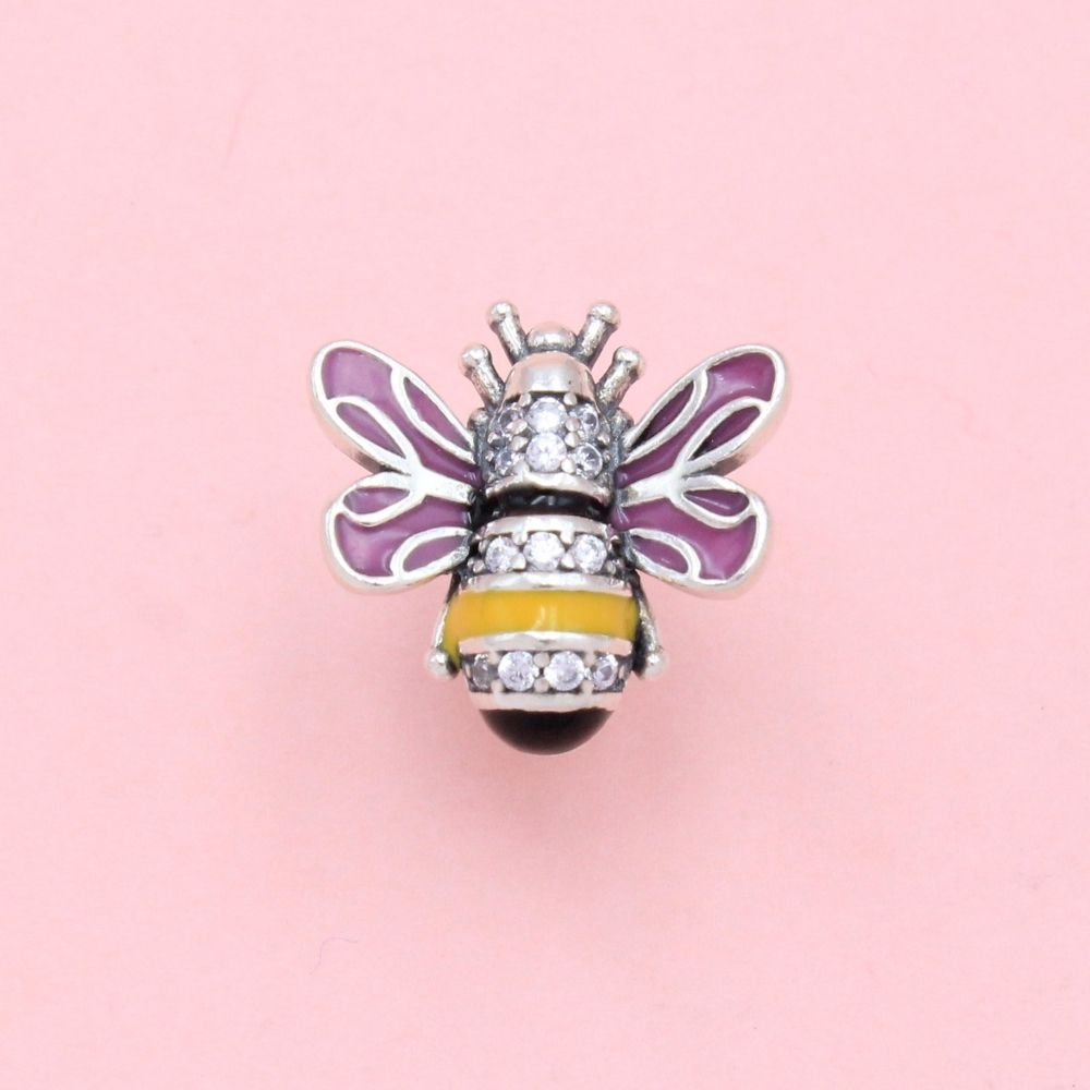 Charm de Plata .925 Abeja de Alas Rosa con Incrustación de Zirconias mod. 1323