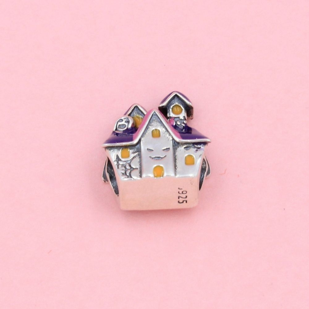 Charm de Plata .925 Casita con Esmalte Morado y Amarrillo mod. 0942