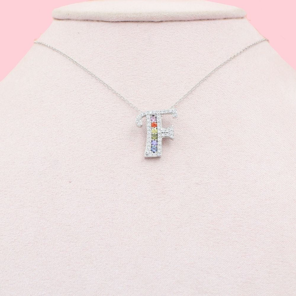 Gargantilla de Plata .925 con Dije de Letra F Incrustado con Zirconias mod. 1075