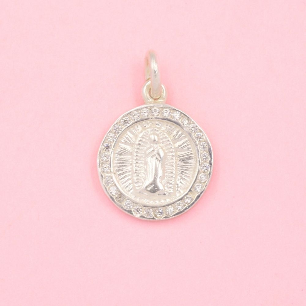 Medalla de la Virgen Guadalupe con Bisel de Zirconias mod. 0639