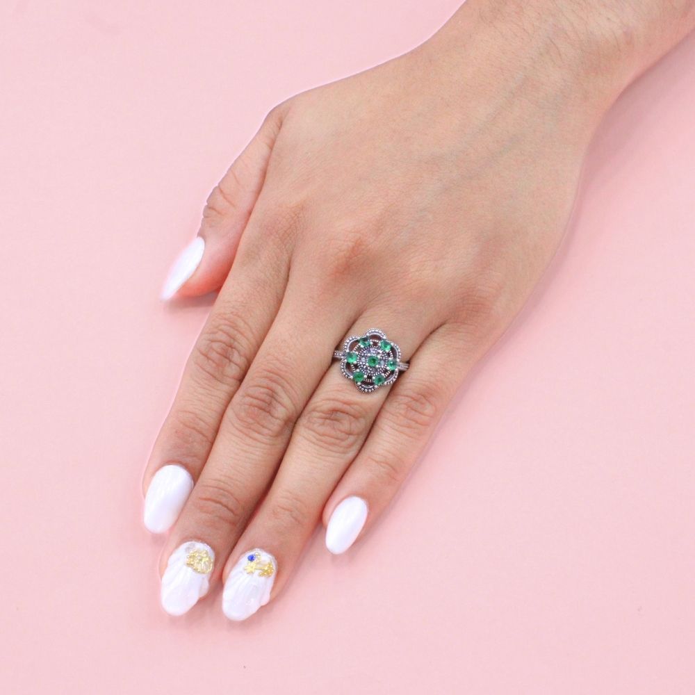 Anillo para Dama Plata .925 Con Diseño de Flor Incrustado de Marquesita mod. 1168