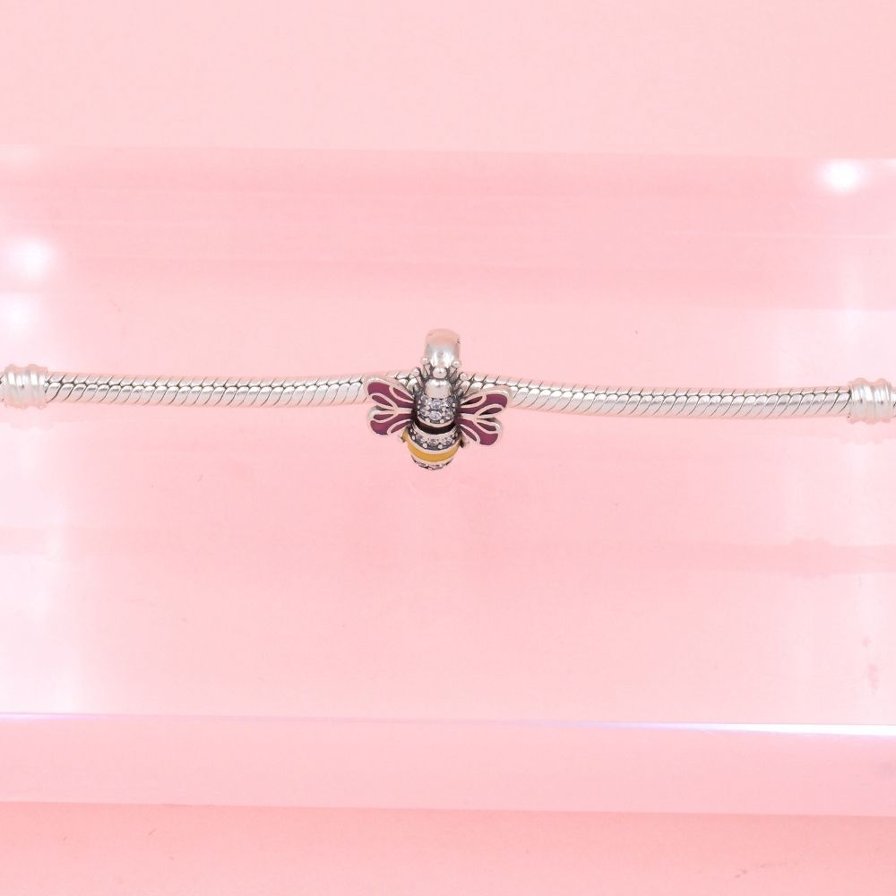 Charm de Plata .925 Abeja de Alas Rosa con Incrustación de Zirconias mod. 1323