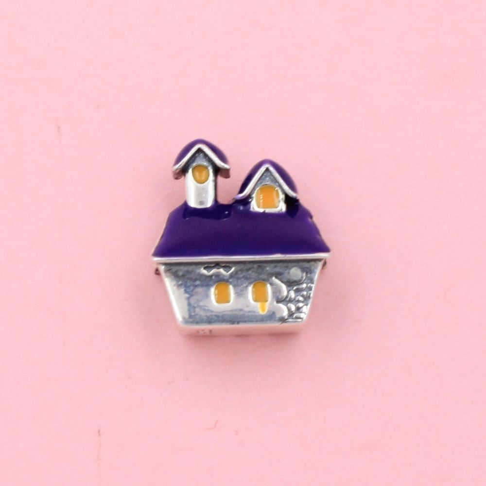 Charm de Plata .925 Casita con Esmalte Morado y Amarrillo mod. 0942