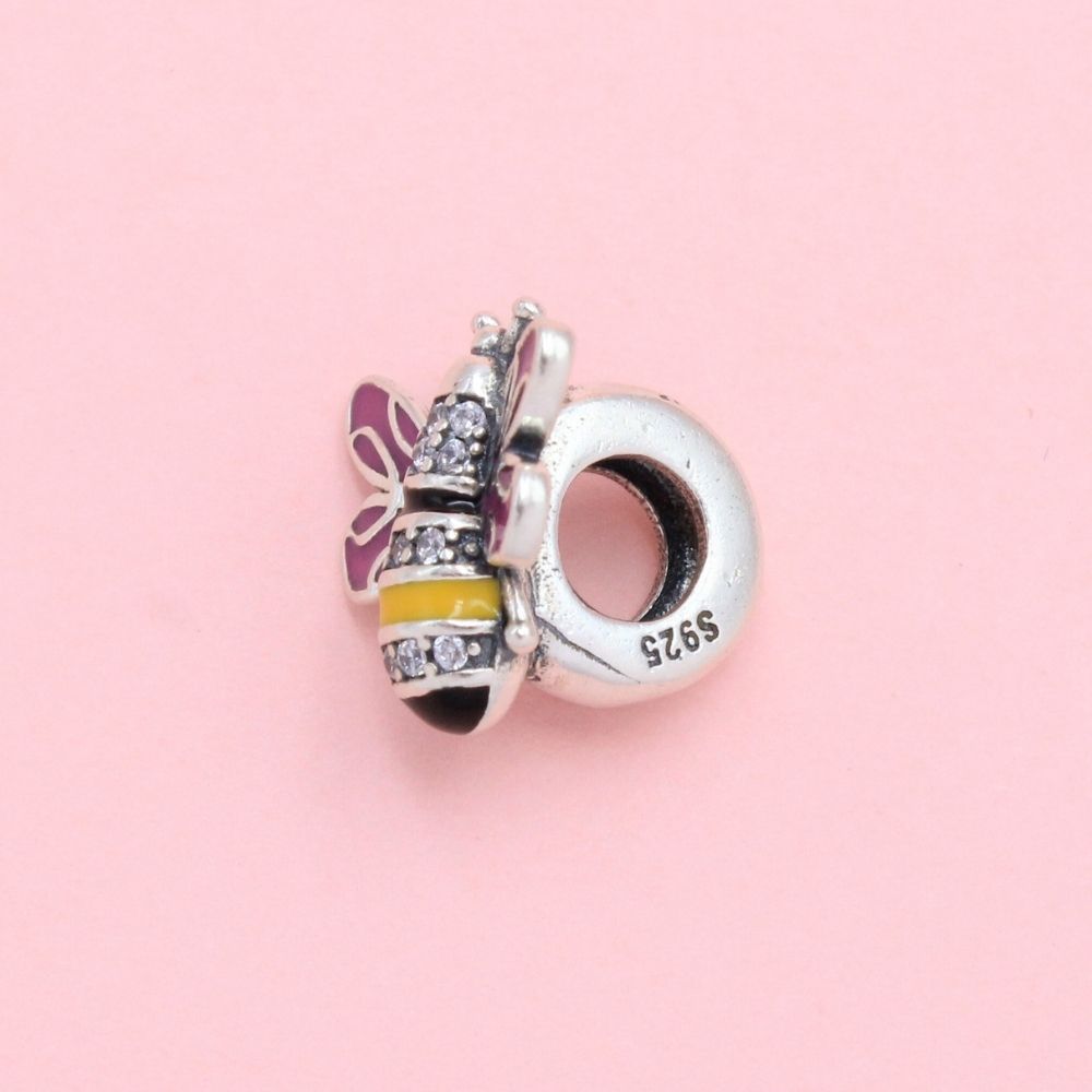 Charm de Plata .925 Abeja de Alas Rosa con Incrustación de Zirconias mod. 1323