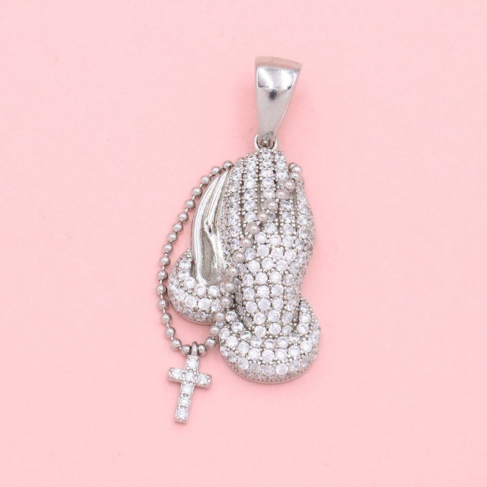 Dije de Plata .925 Diseño Especial con Manos de Zirconia y Rosario mod. 1360