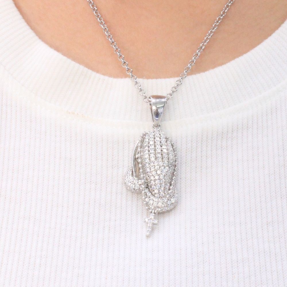 Dije de Plata .925 Diseño Especial con Manos de Zirconia y Rosario mod. 1360