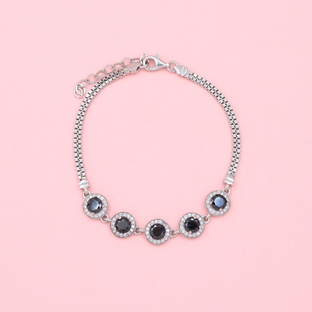 Pulsera de Plata .925 de Tejido Cubo con Incrustación de Ónix y Zirconias mod. 0997