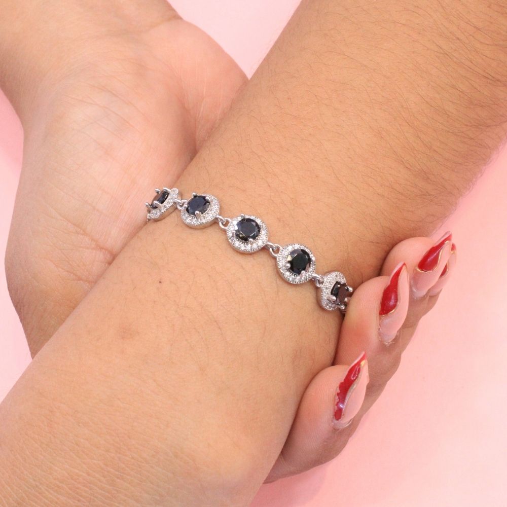 Pulsera de Plata .925 de Tejido Cubo con Incrustación de Ónix y Zirconias mod. 0997