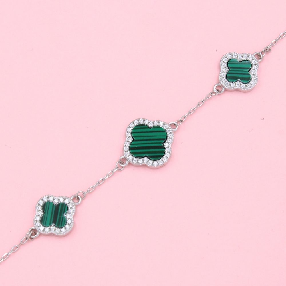 Pulsera con Tréboles de Malaquita Biseladas con Zirconias mod. 0814