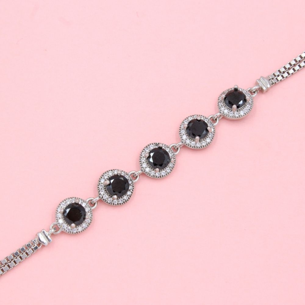 Pulsera de Plata .925 de Tejido Cubo con Incrustación de Ónix y Zirconias mod. 0997