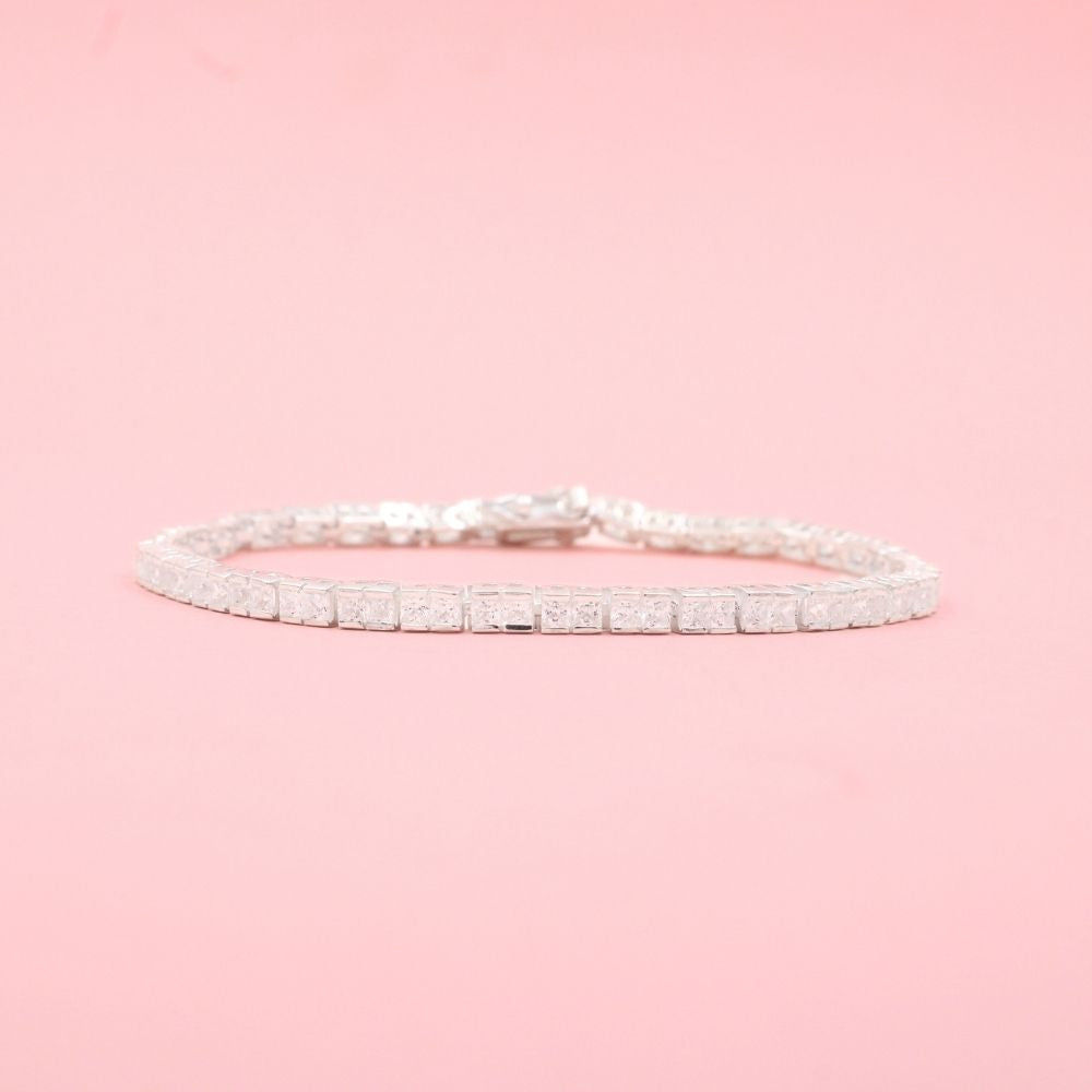 Pulsera de Plata .925 Tejido Estilo Tenis con Eslabones de Doble Zirconia mod. 1107