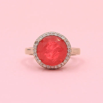 Anillo Especial con Zirconia Redonda Color Rosa Rodonita mod. 0737