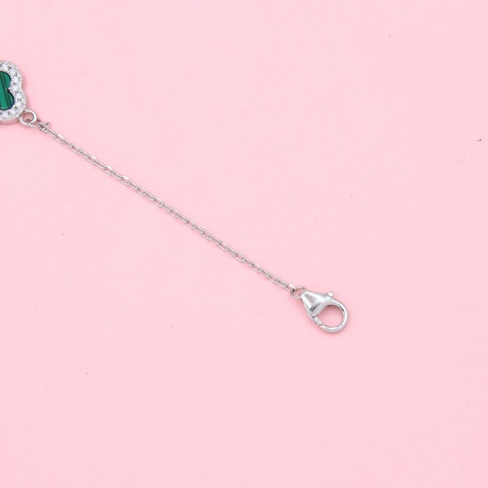 Pulsera con Tréboles de Malaquita Biseladas con Zirconias mod. 0814