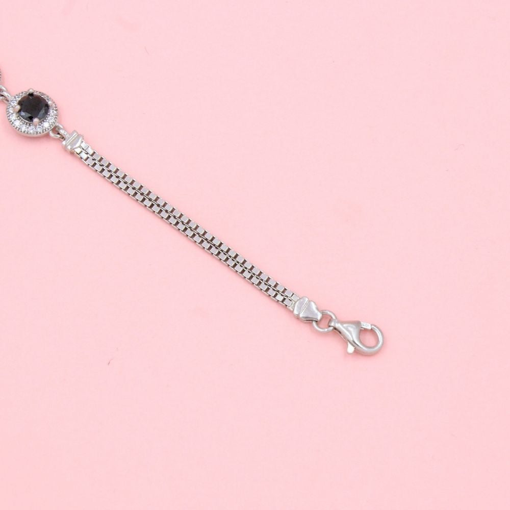 Pulsera de Plata .925 de Tejido Cubo con Incrustación de Ónix y Zirconias mod. 0997