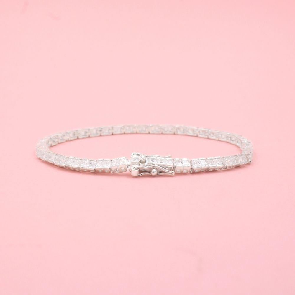 Pulsera de Plata .925 Tejido Estilo Tenis con Eslabones de Doble Zirconia mod. 1107