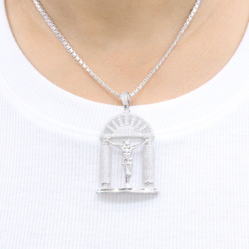 Crucifijo de Plata .925 Crucifixión de Jesús Incrustado de Zirconias mod. 1239