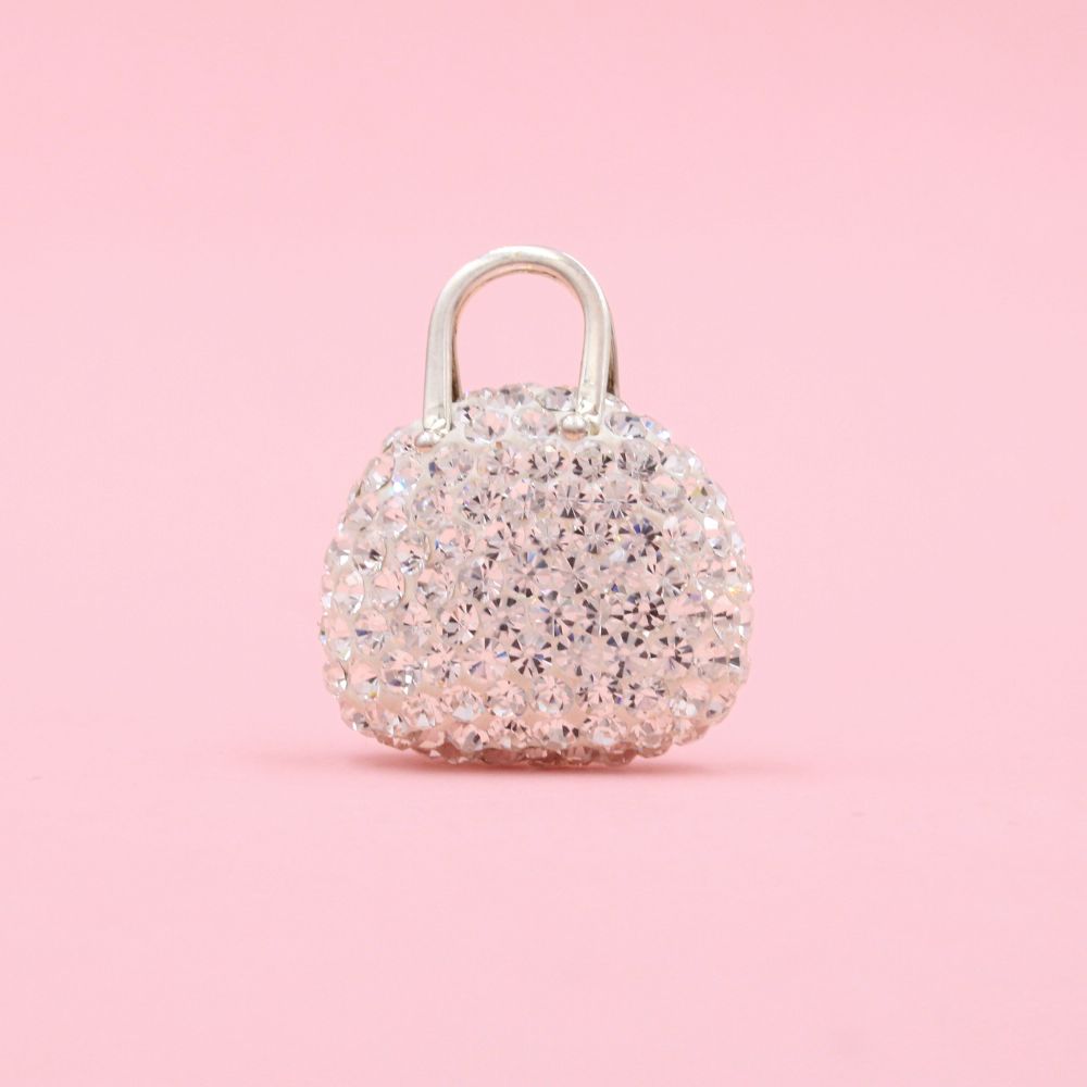 Dije de Dama Plata .925 Diseño de Bolsa con Incrustación de Zirconias mod. 1154