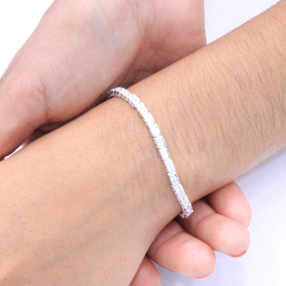 Pulsera de Plata .925 Tejido Estilo Tenis con Eslabones de Doble Zirconia mod. 1107