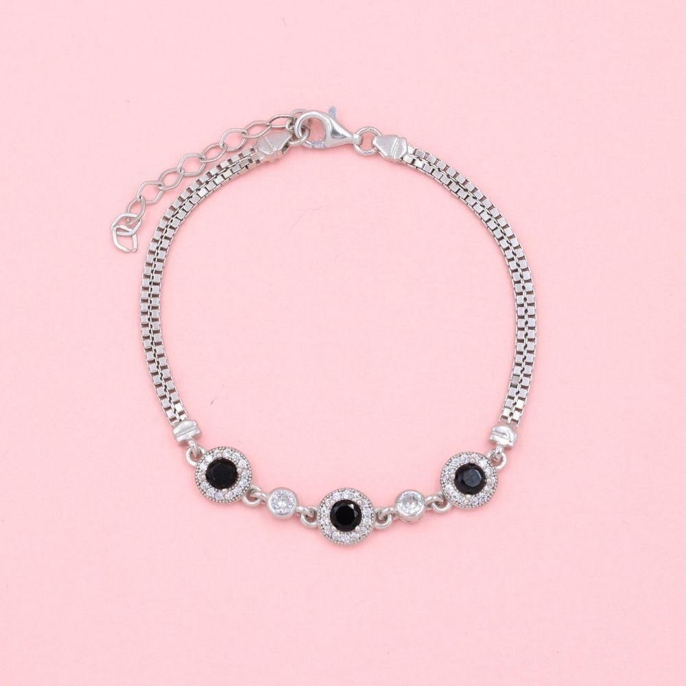 Pulsera de Plata .925 de Tejido Cubo con Piedra Ónix y Zirconias Finas mod. 0998