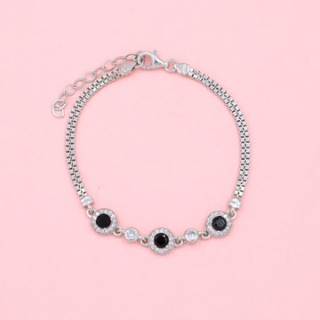 Pulsera de Plata .925 de Tejido Cubo con Piedra Ónix y Zirconias Finas mod. 0998