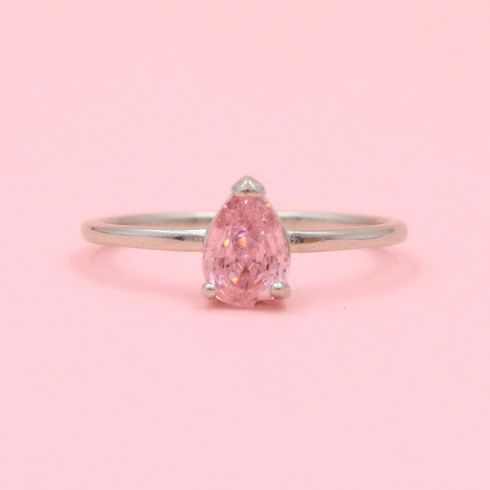 Anillo Especial con Zirconia Gota Color Rosa mod. 0738